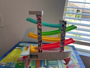 Top Bright Wooden Car Ramp Race Track Toy with Garage for Toddlers